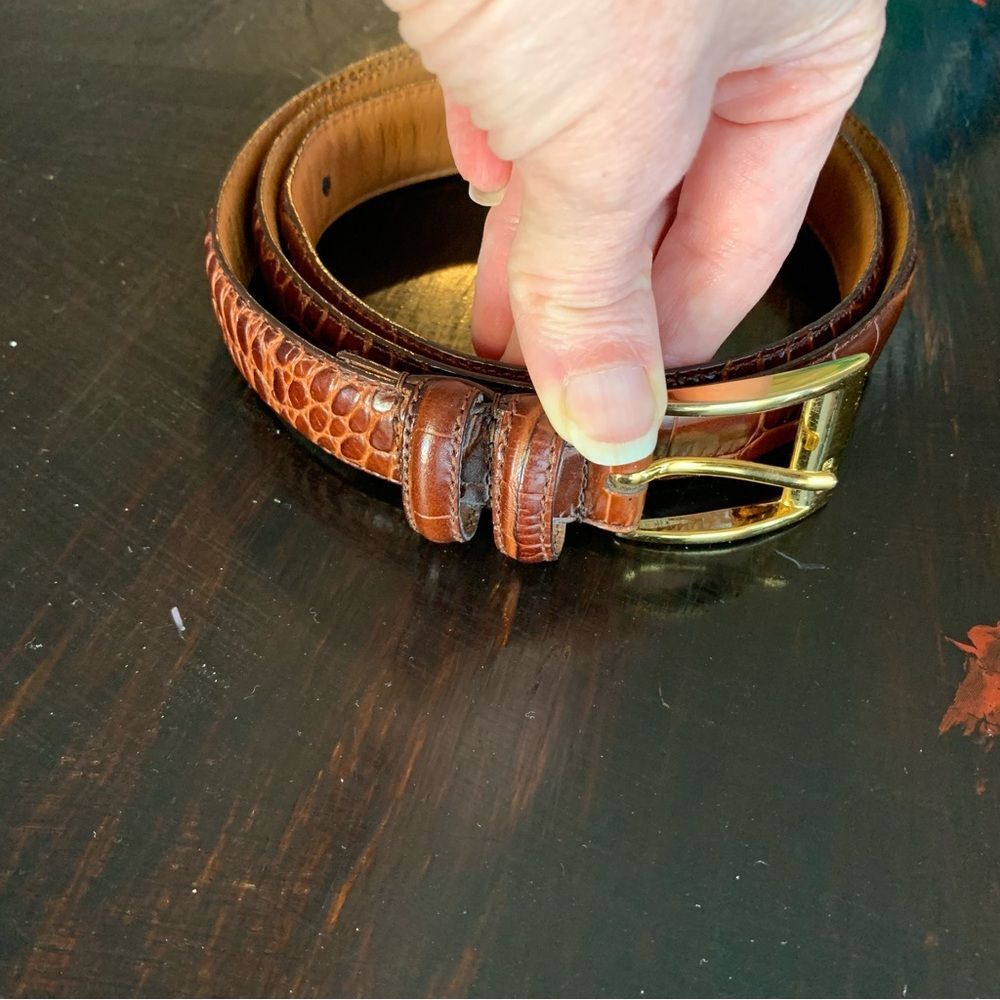 Genuine leather croc-embossed belt w/ gold-tone RL Crown 67 buckle preppy large